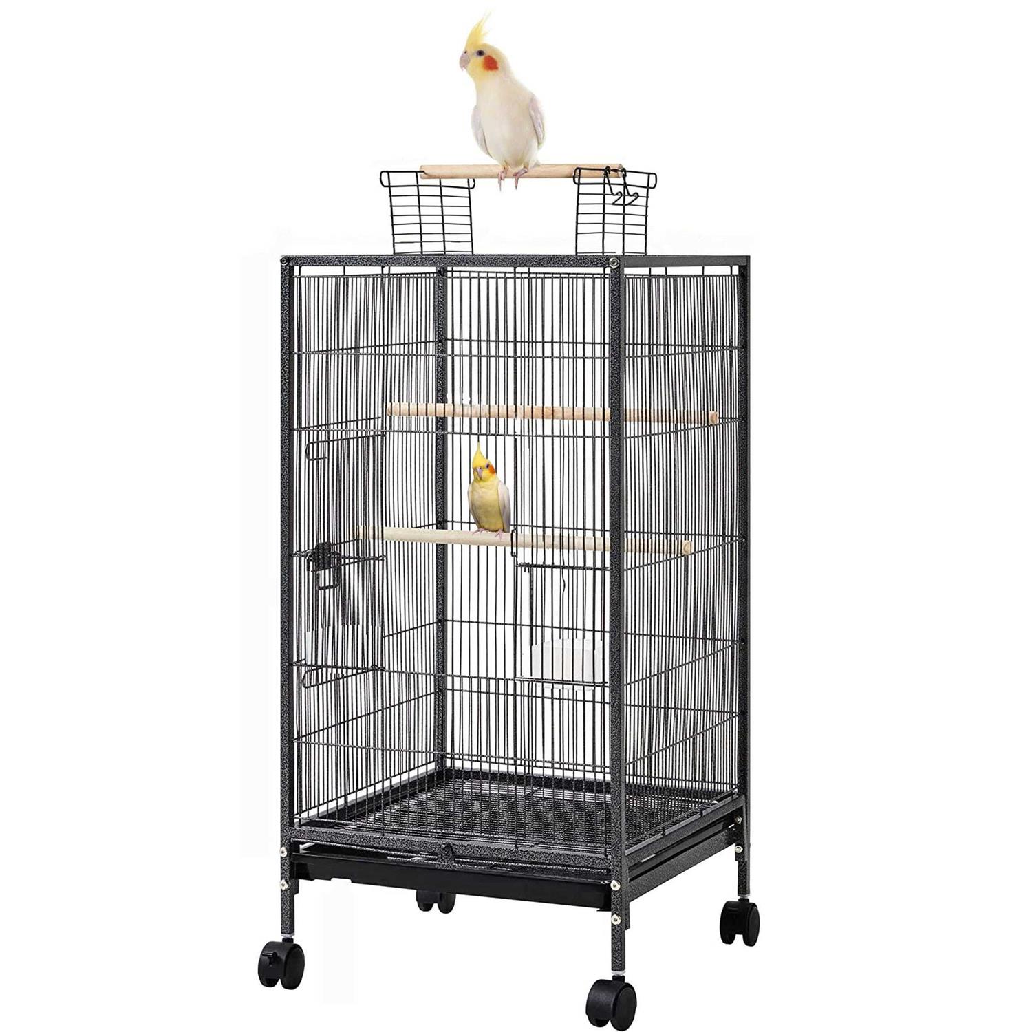 36-Inch Elegant Sturdy Wrought Iron Open Play Top Bird Flight Cage with Rolling Stand for Small-Sized Parrot Parakeets Cockatiels Budgies Parrotlets