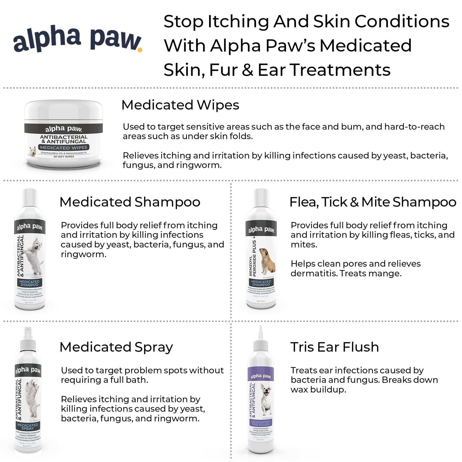 Alpha Paw Antibacterial & Antifungal Medicated Wipes