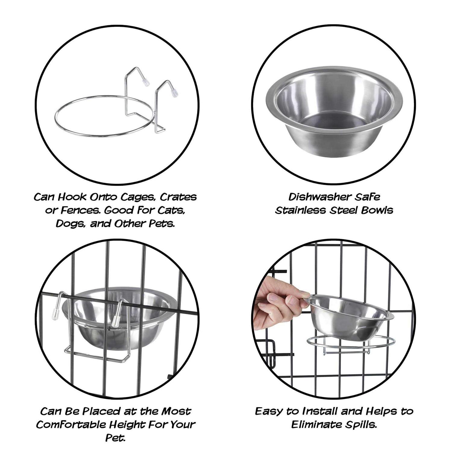 PETMAKER Set of 2 Stainless-Steel Dog Bowls Cage, Kennel, and Crate Hanging Pet Bowls for Food and Water