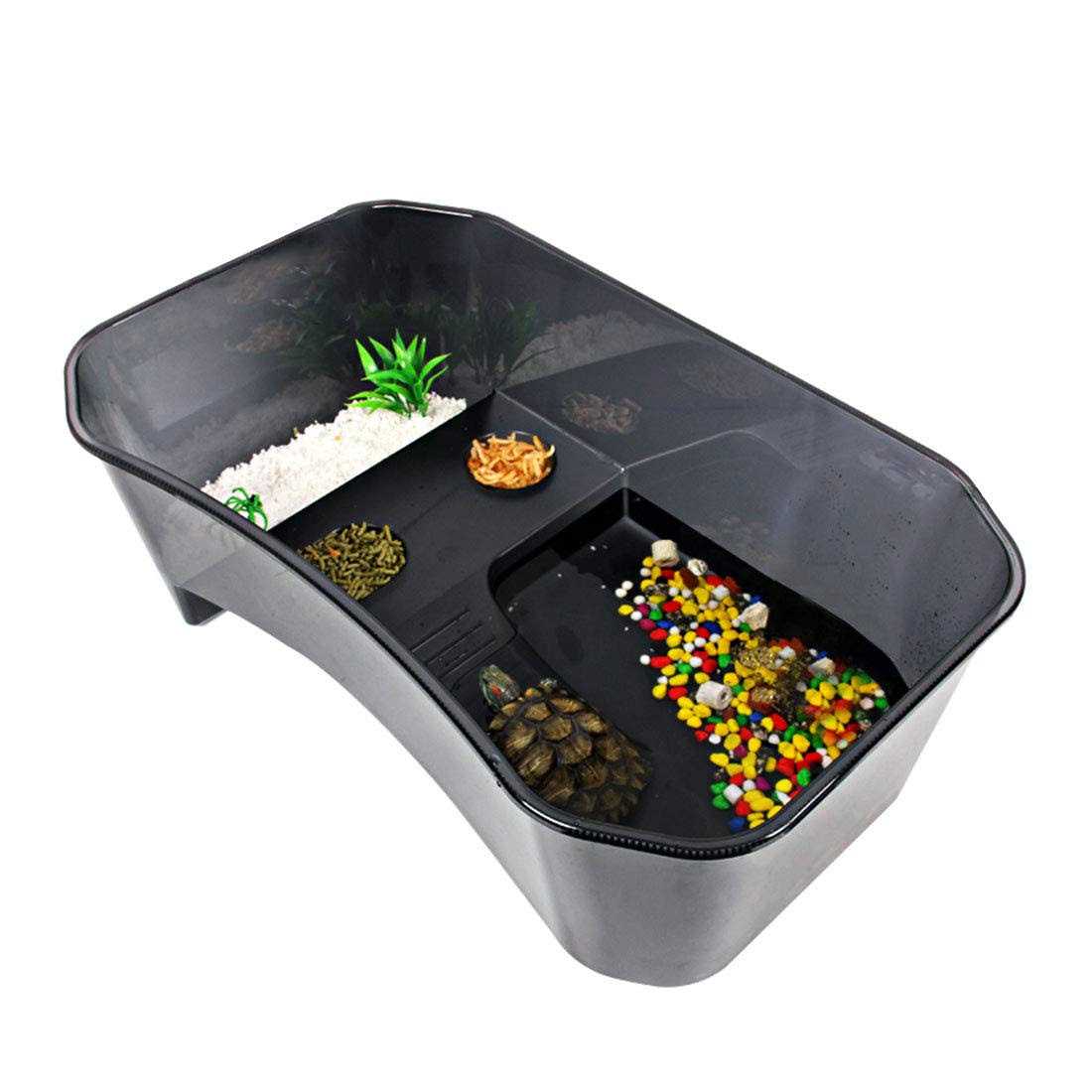 Hamiledyi Turtle Tank Aquarium,Reptile Habitat,Turtle Habitat Terrapin Lake Reptile Aquarium Tank with Platform Plants for Crayfish Crab