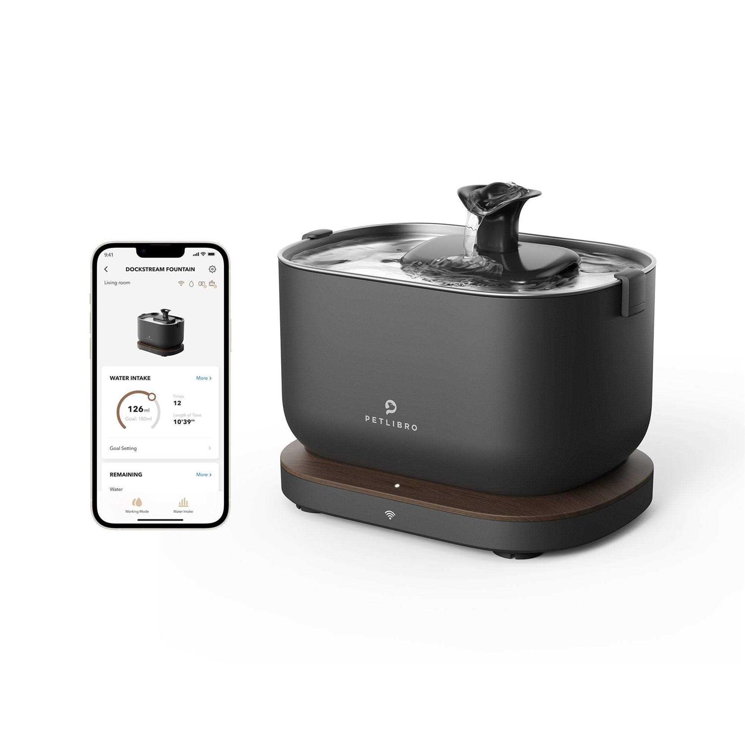 PETLIBRO App Monitoring Cat Water Fountain with Wireless Pump 2.5L/84oz Dockstream Pet Water Fountain for Cats Inside