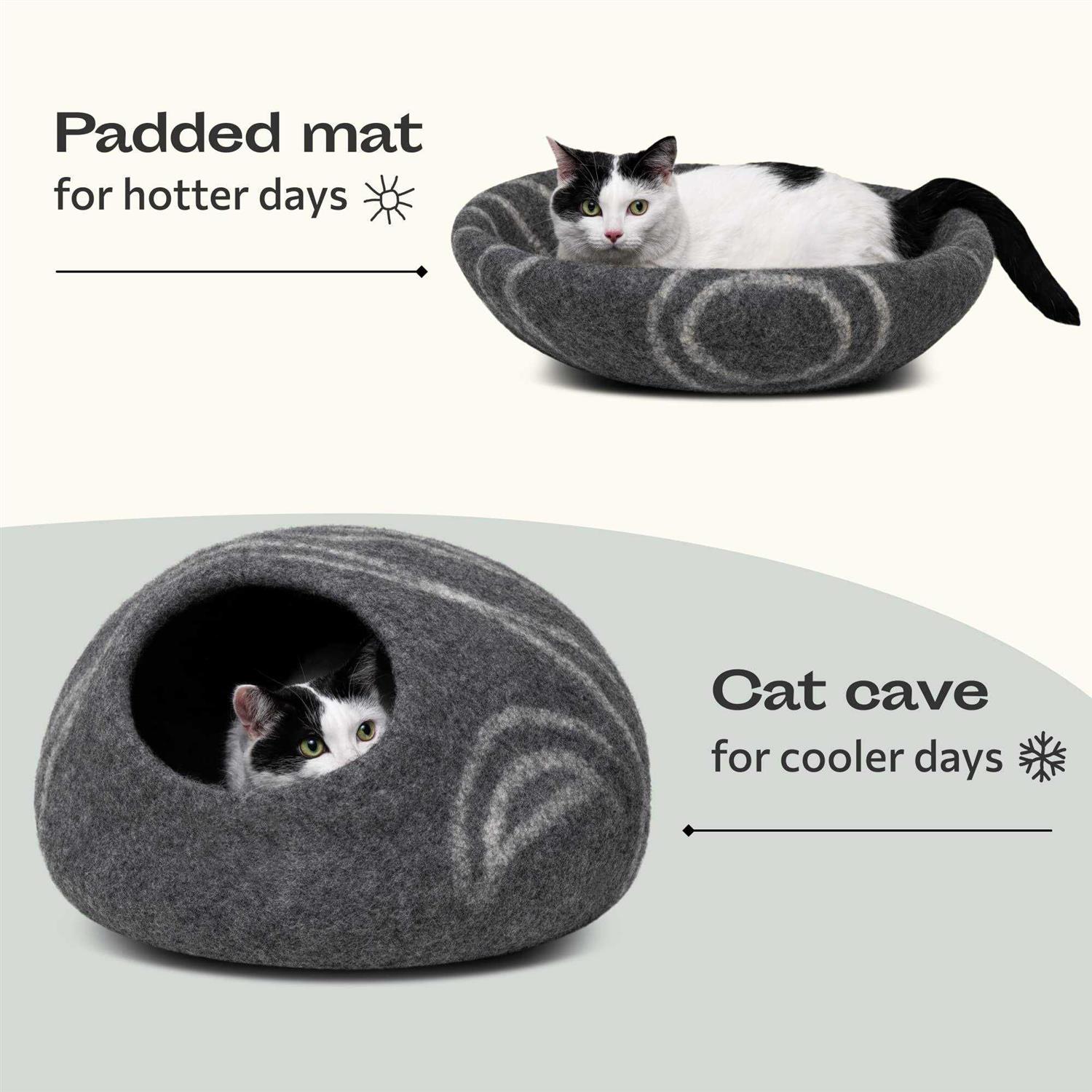 MEOWFIA Premium Felt Cat Bed Cave Handmade 100% Merino Wool Bed for Cats and Kittens