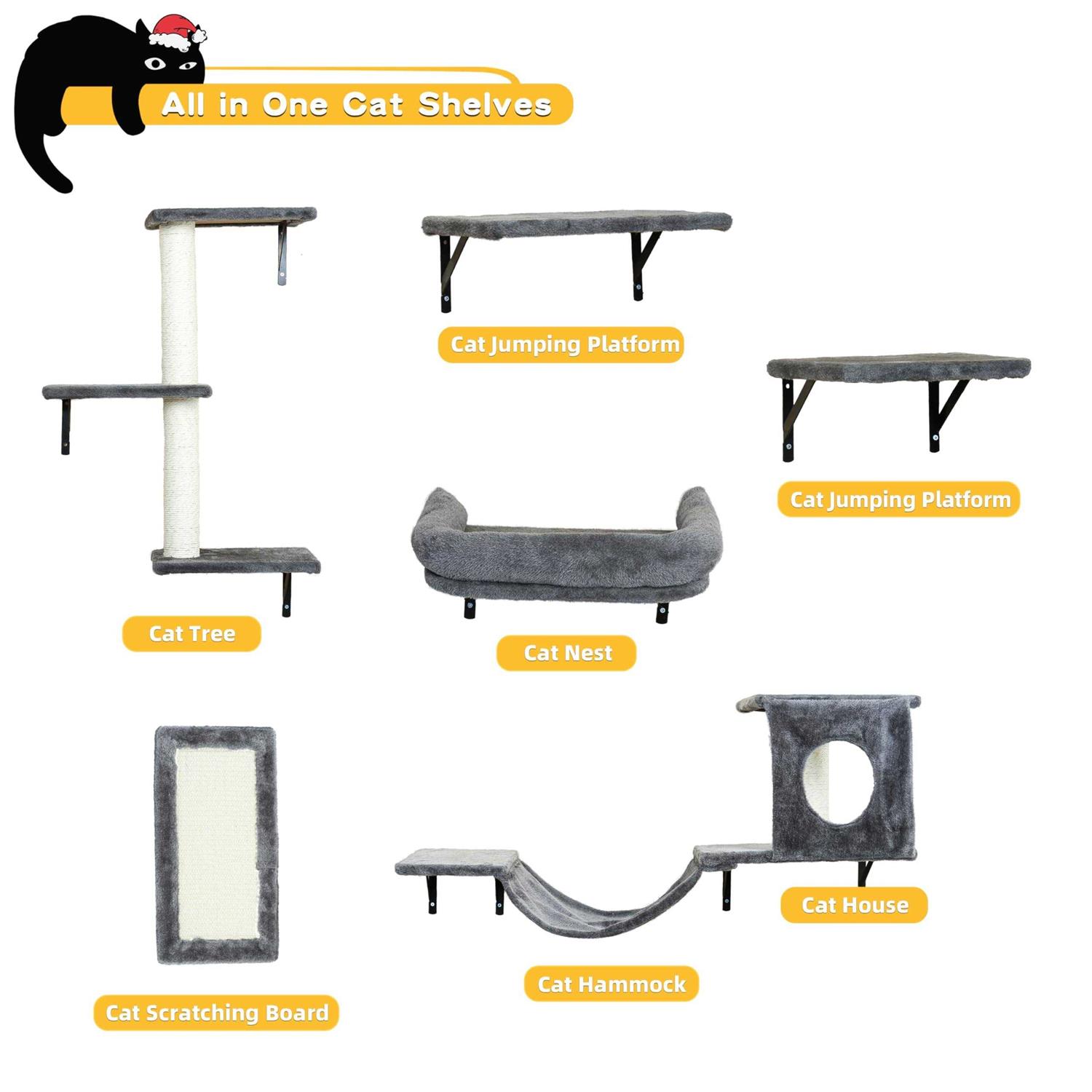NUNU LAB Cat Wall Shelves 6 Pcs Luxury Wall-Mounted Cat Climber Set