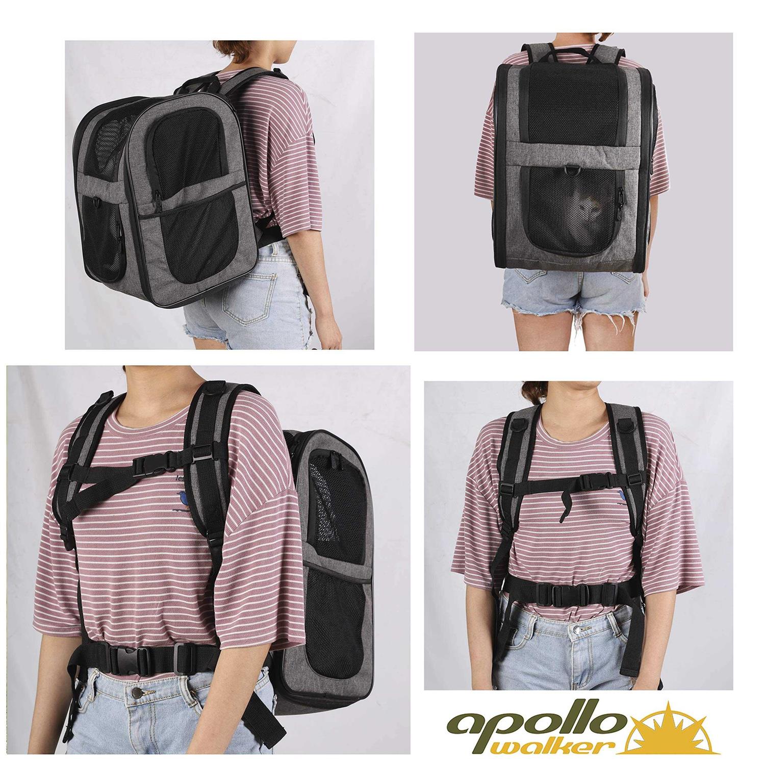 Apollo walker Pet Carrier Backpack for Large/Small Cats and Dogs, Puppies, Safety Features and Cushion Back Support for Travel