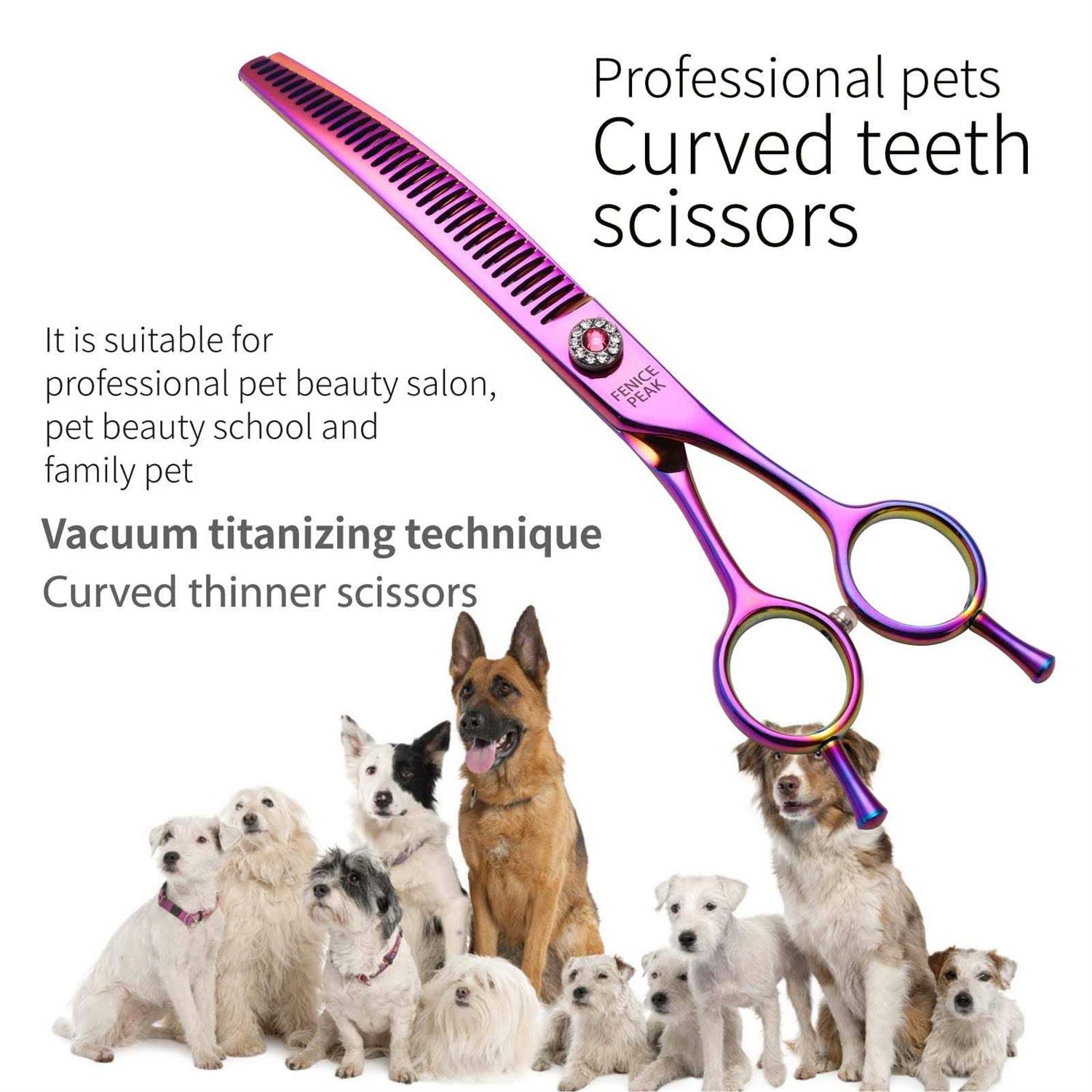 Fenice Peak Professional Dog Grooming Scissors Pet Curved Thinning Shears 7.0” Extremely Sharp Blades 440C Steel Thinning Scissors Durable Smooth