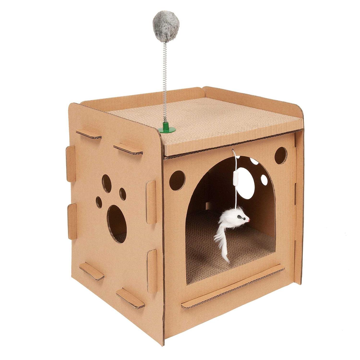 FurHaven Corrugated Cat Scratcher House with Catnip