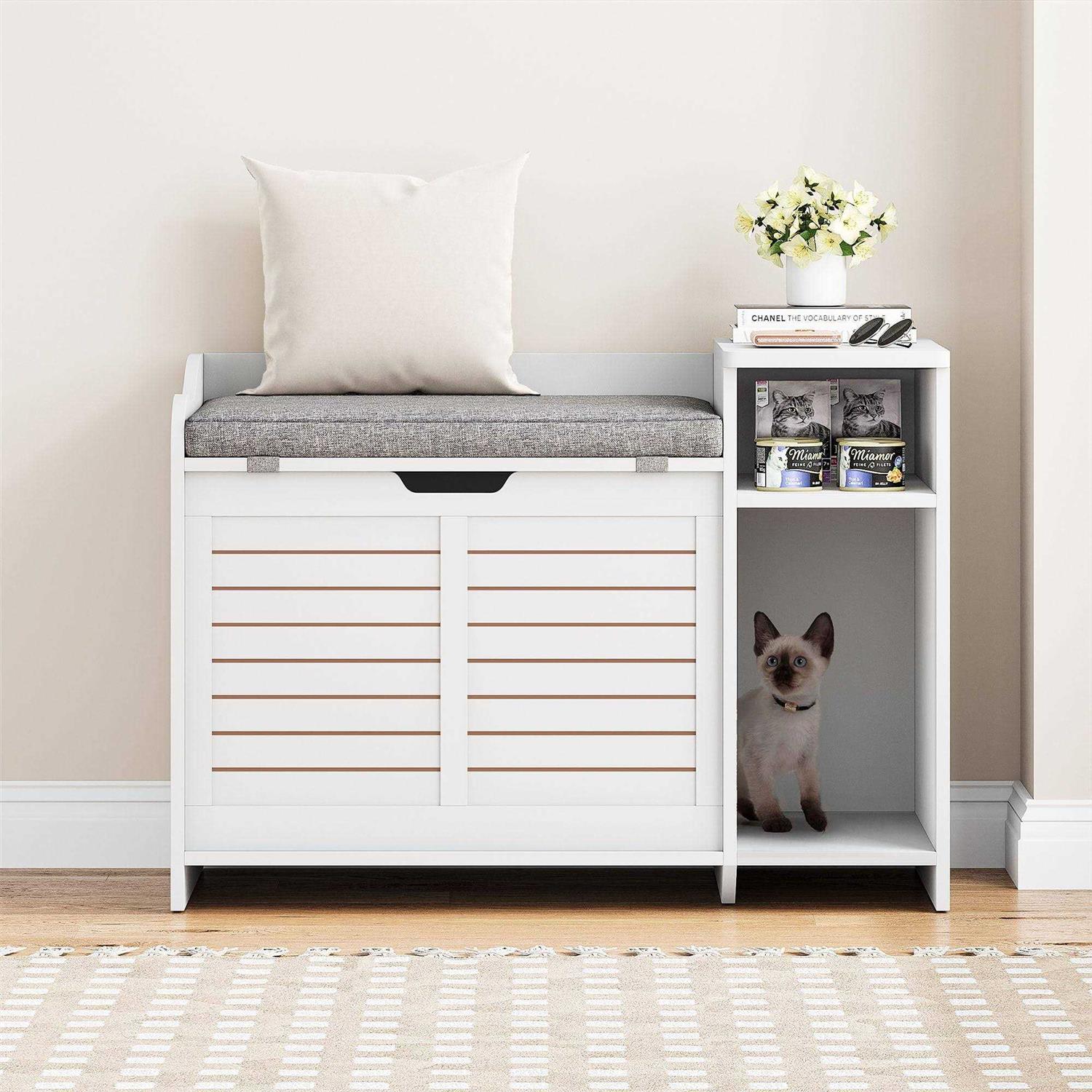 IDEALHOUSE Litter Box Enclosure with Top Opening with Cushion Cat Litter Box Furniture Hidden