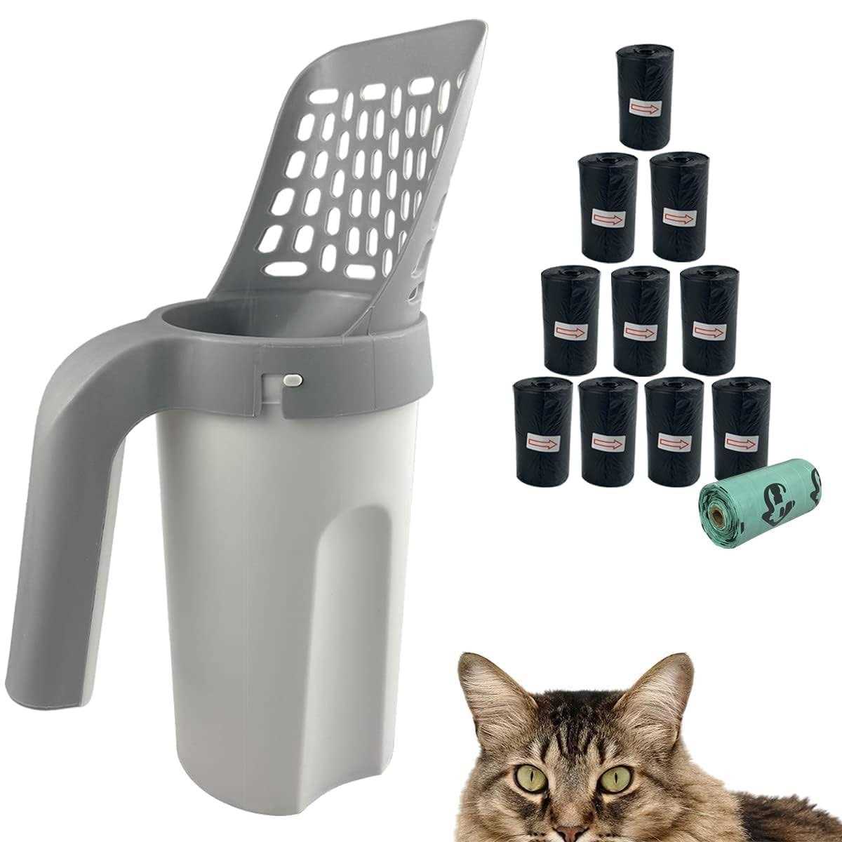 Esamploe Cat Litter Scoop,Cat Litter Scooper with Trash Container,Removable Cat Litter Scoop Holder,Portable Litter Scooper with Holder Provides 215 Garbage
