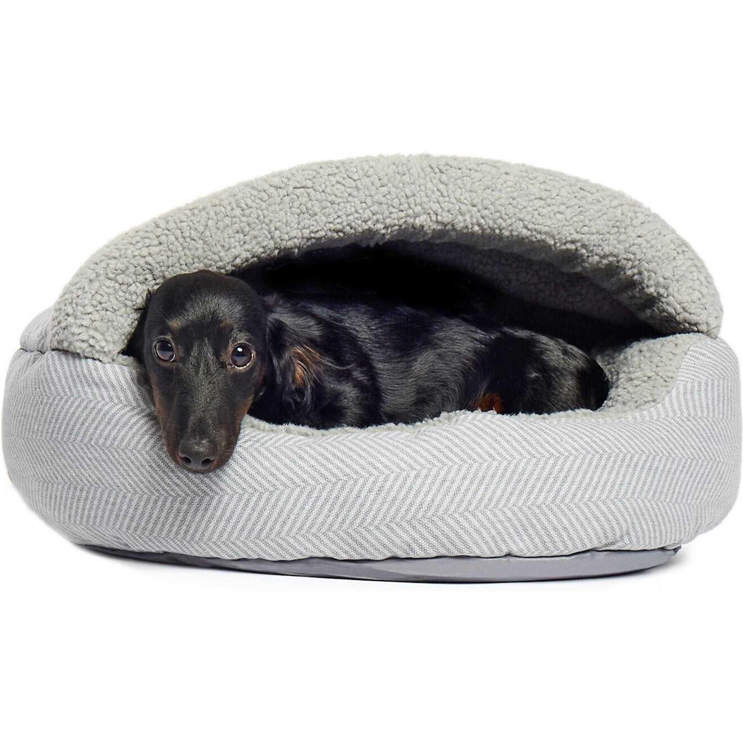 Precious Tails Herringbone Canvas Fleece Deep Dish Cave Bed