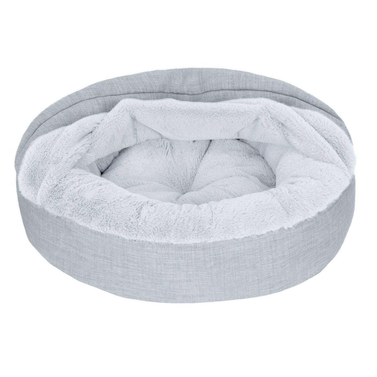 FurHaven Pet Products Plush & Performance Linen Hooded Donut Pet Bed for Dogs & Cats