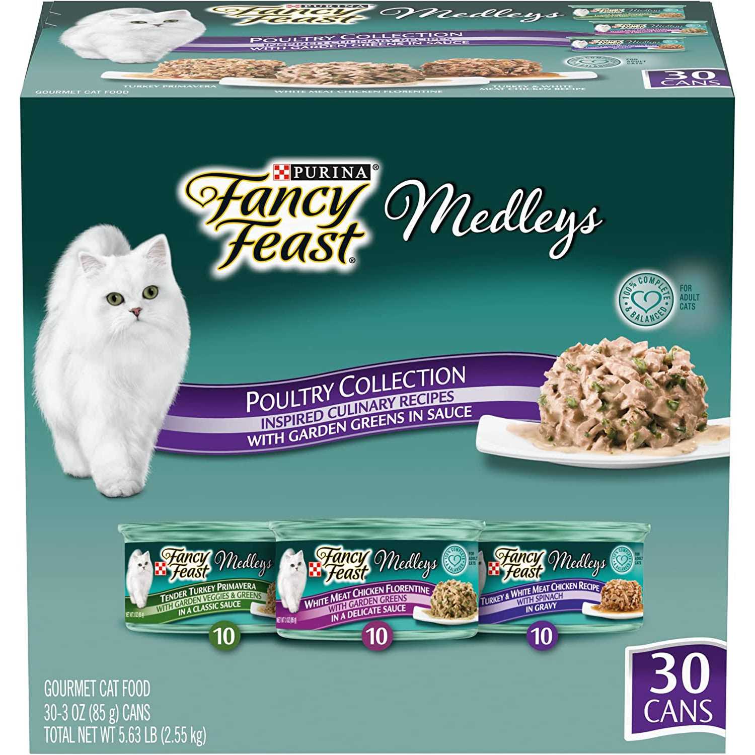 Purina Fancy Feast Wet Cat Food Variety Pack Medleys Poultry Collection with Garden Greens in Sauce