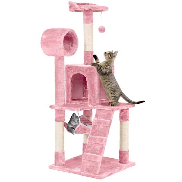Topeakmart Plush Cat Tree Condo with Hammock Tunnel