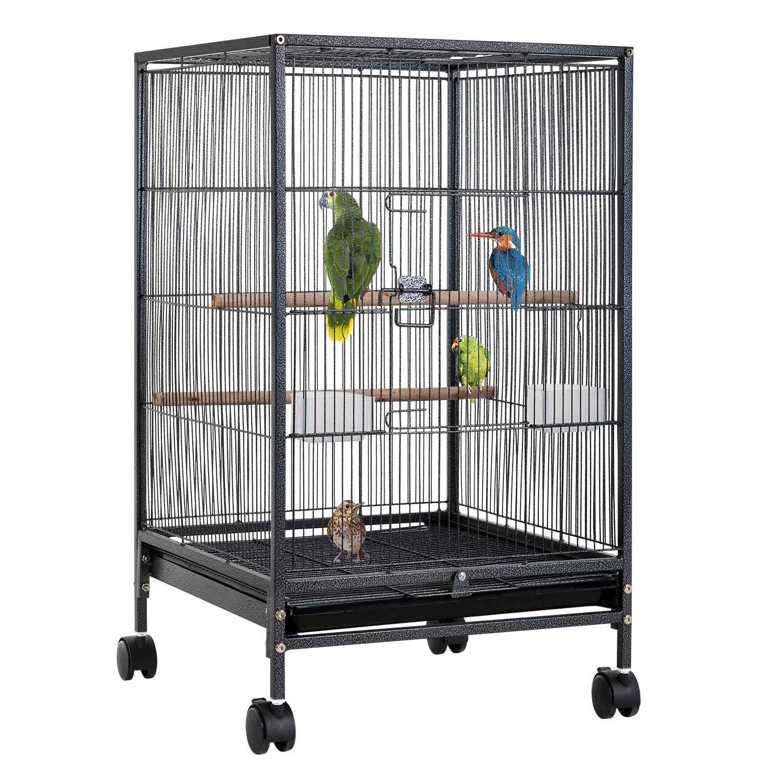 BestPet 35-inch Wrought Iron Bird Cage with Play Open Top and Rolling Stand,Black