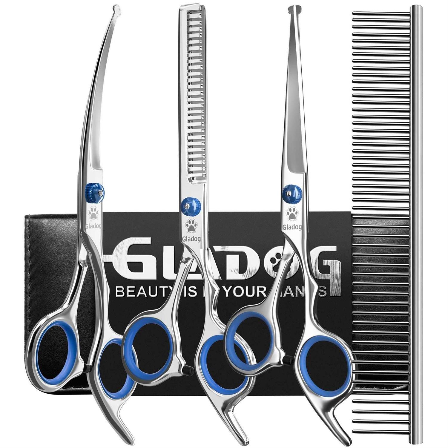 GLADOG Professional Dog Grooming Scissors Set, 4 in 1 Pet Grooming Scissors for dogs with Safety Round Tips, Sharp and Durable