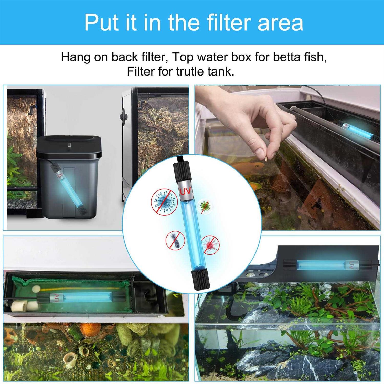 JAHEA UV Sterilizer for Aquarium,11 W&13 W Fish Tank Clean Light with Timer,Aquarium Green Killing Machine Waterproof Clean Submersible Lamp