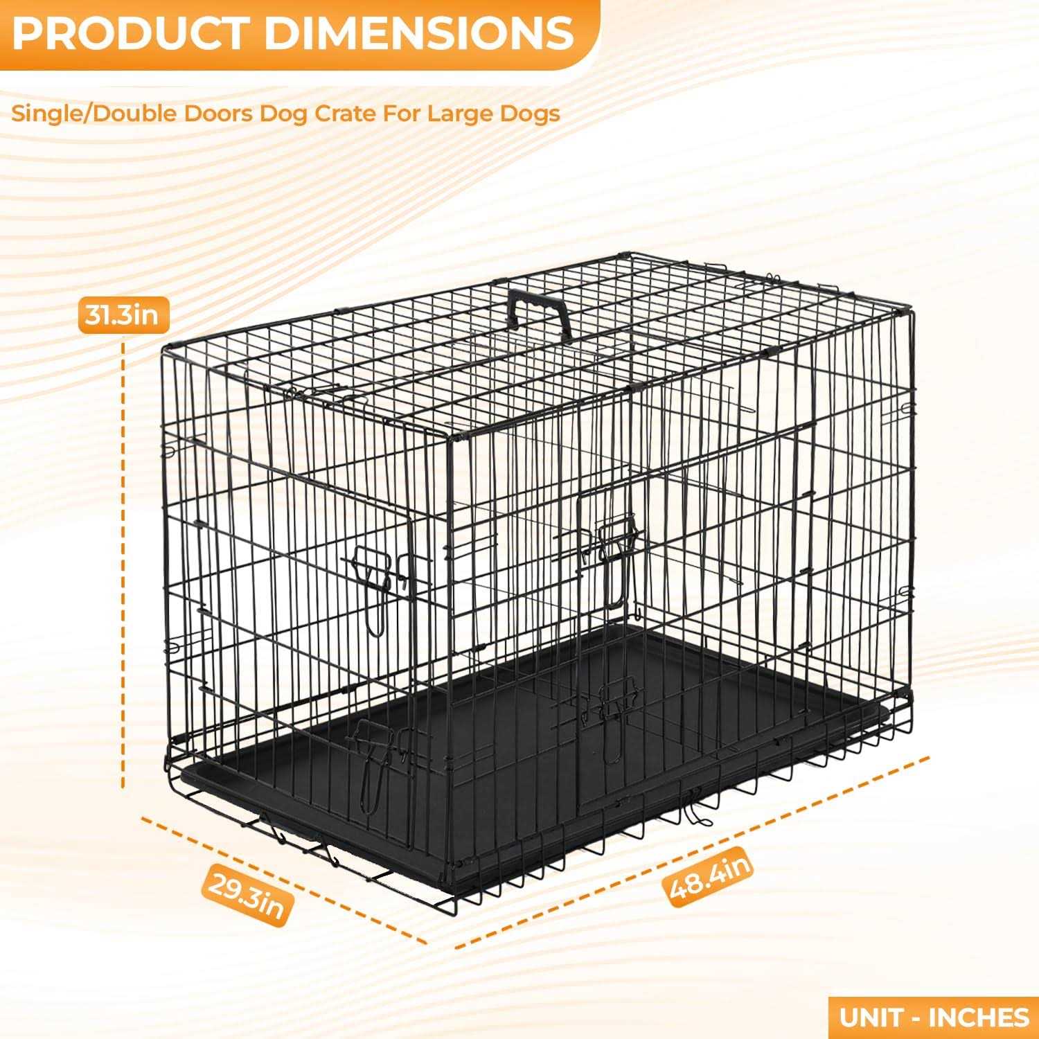 PayLessHere Large Dog Crate Kennel for Medium Large Dogs Metal Dog Cage Double-Door Folding Travel Indoor Outdoor Puppy Playpen with Divider and