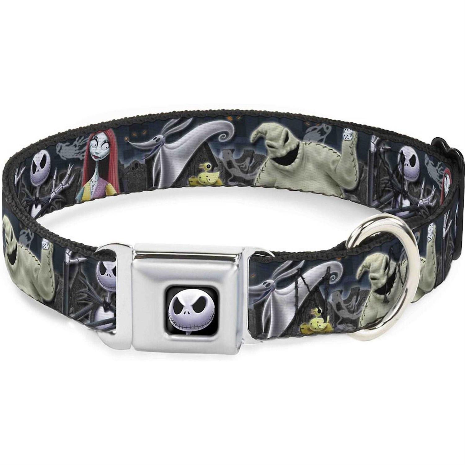 Buckle-Down Dog Collar Seatbelt Buckle Nightmare Before Christmas 4 Character Group Cemetery Scene Wide