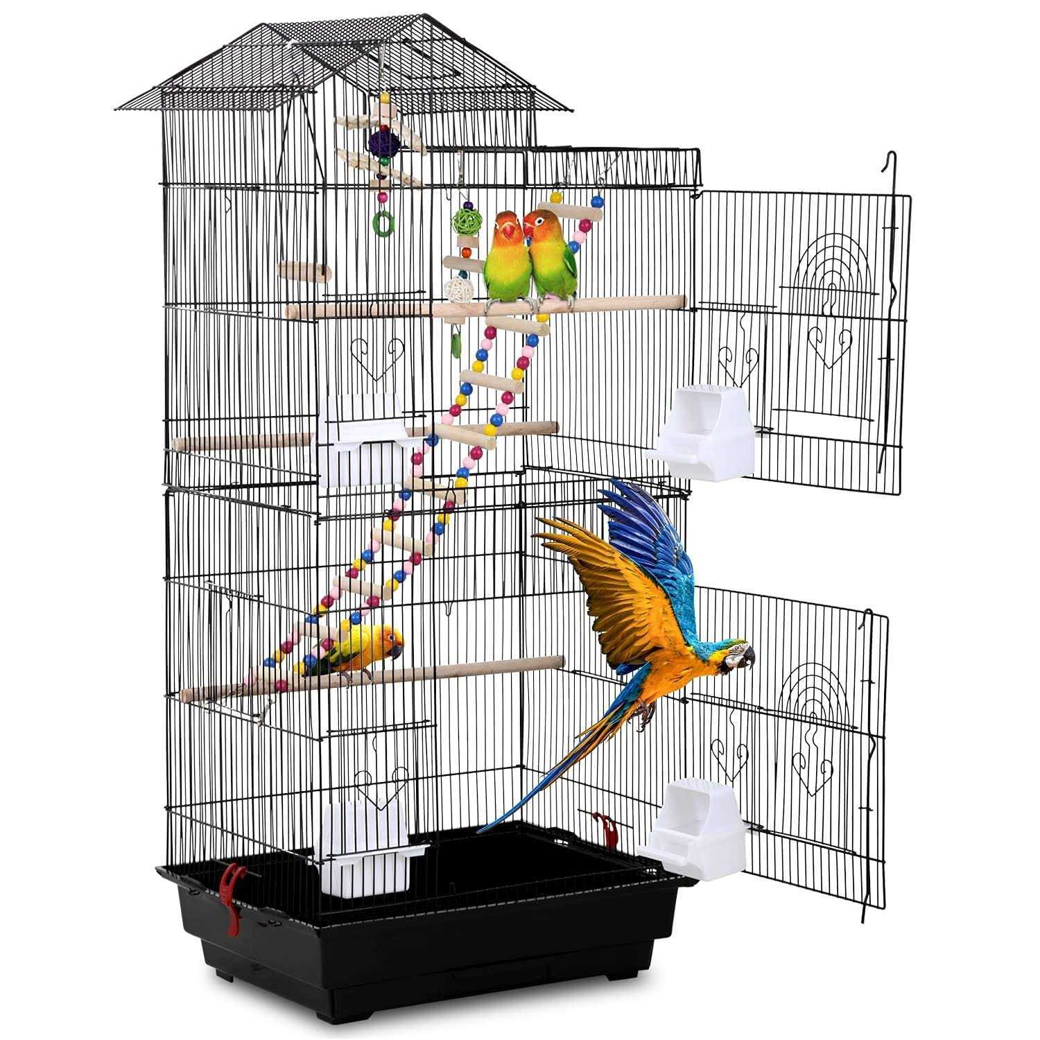 HCY Bird cage 39 inch Accessories with Bird Stand Medium Roof Top Large Flight cage for Small Cockatiel Canary Parrot Parakeet Conure Finches