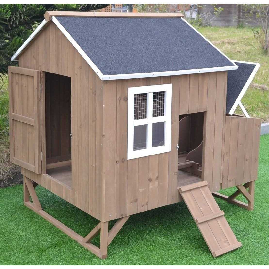 Omitree Deluxe Large Wood Chicken Coop Backyard Hen House 4-8 Chickens with 3 Nesting Box