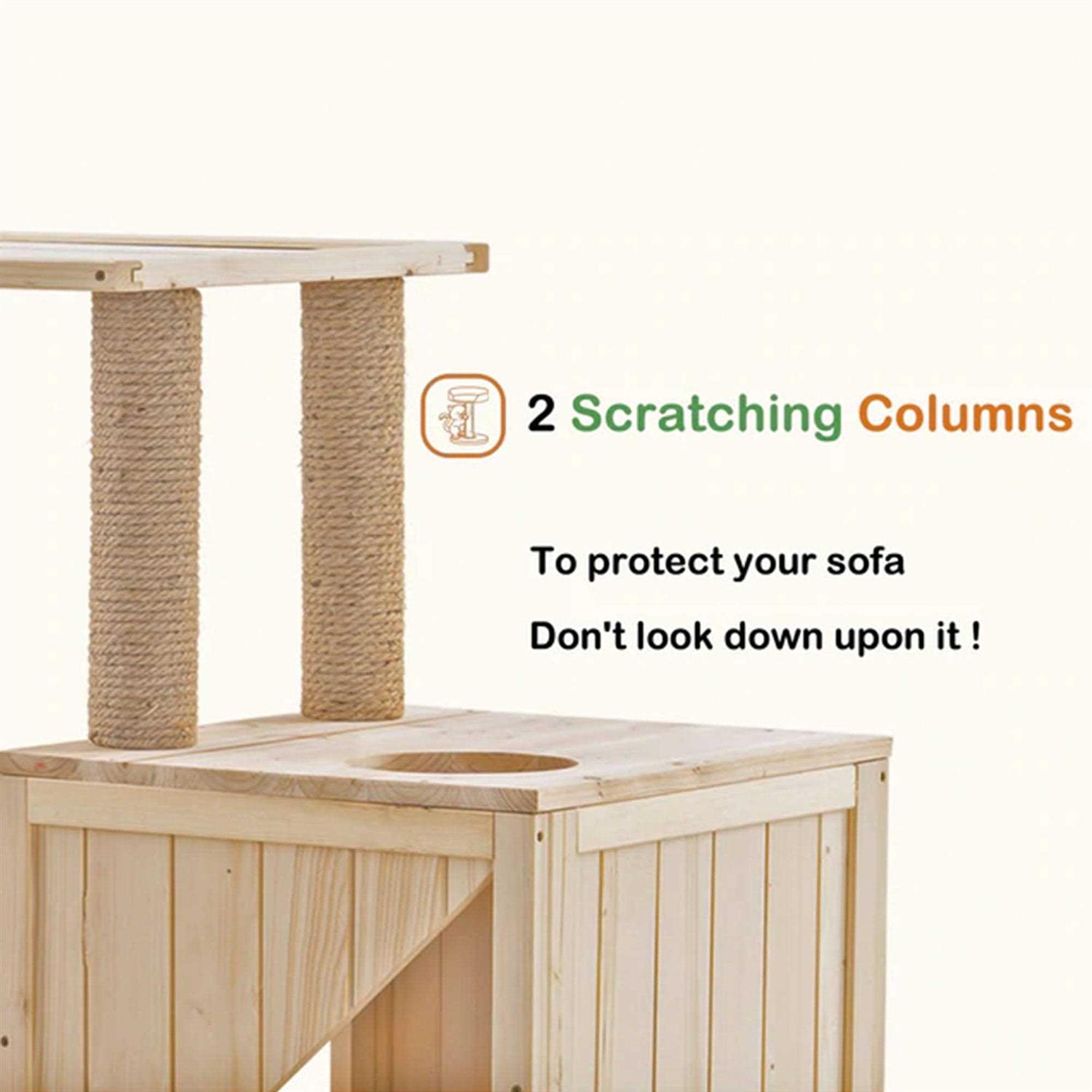 MCombo 43.5 inch Tall Solid Wood Cat House w/ Scratching Columns 0505