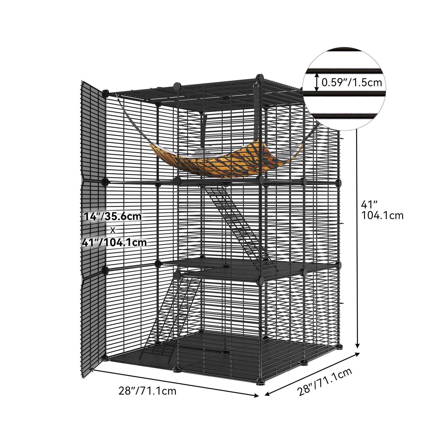 Dextrus 3-Tiers Cat Cage,Cat Enclosures Metal Cat Kennels Pet Crate with Extra Large Hammock for 1-2 Cats