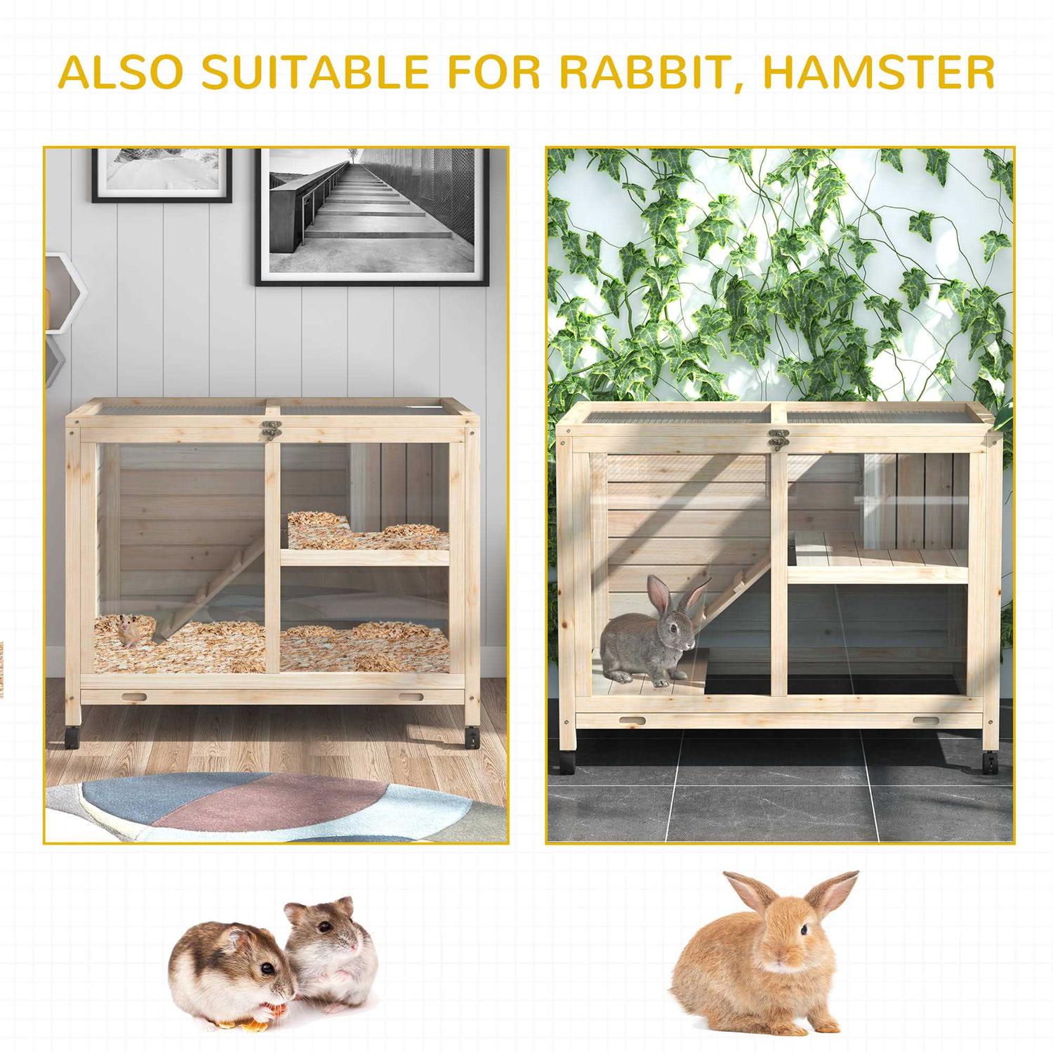 PawHut 2-Story Wooden Rabbit Hutch