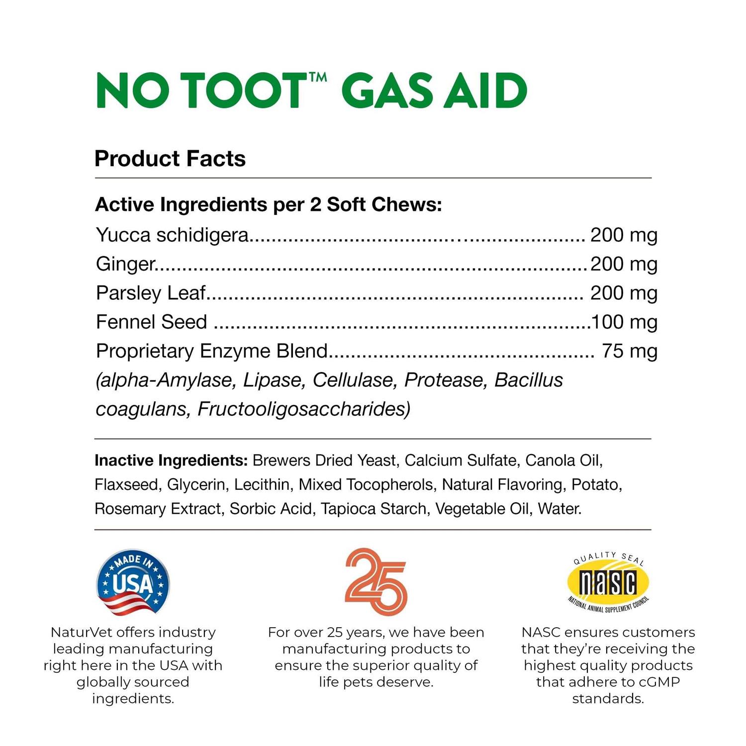 NaturVet No Toot Gas Aid Plus Fennel Soft Chews for Dogs