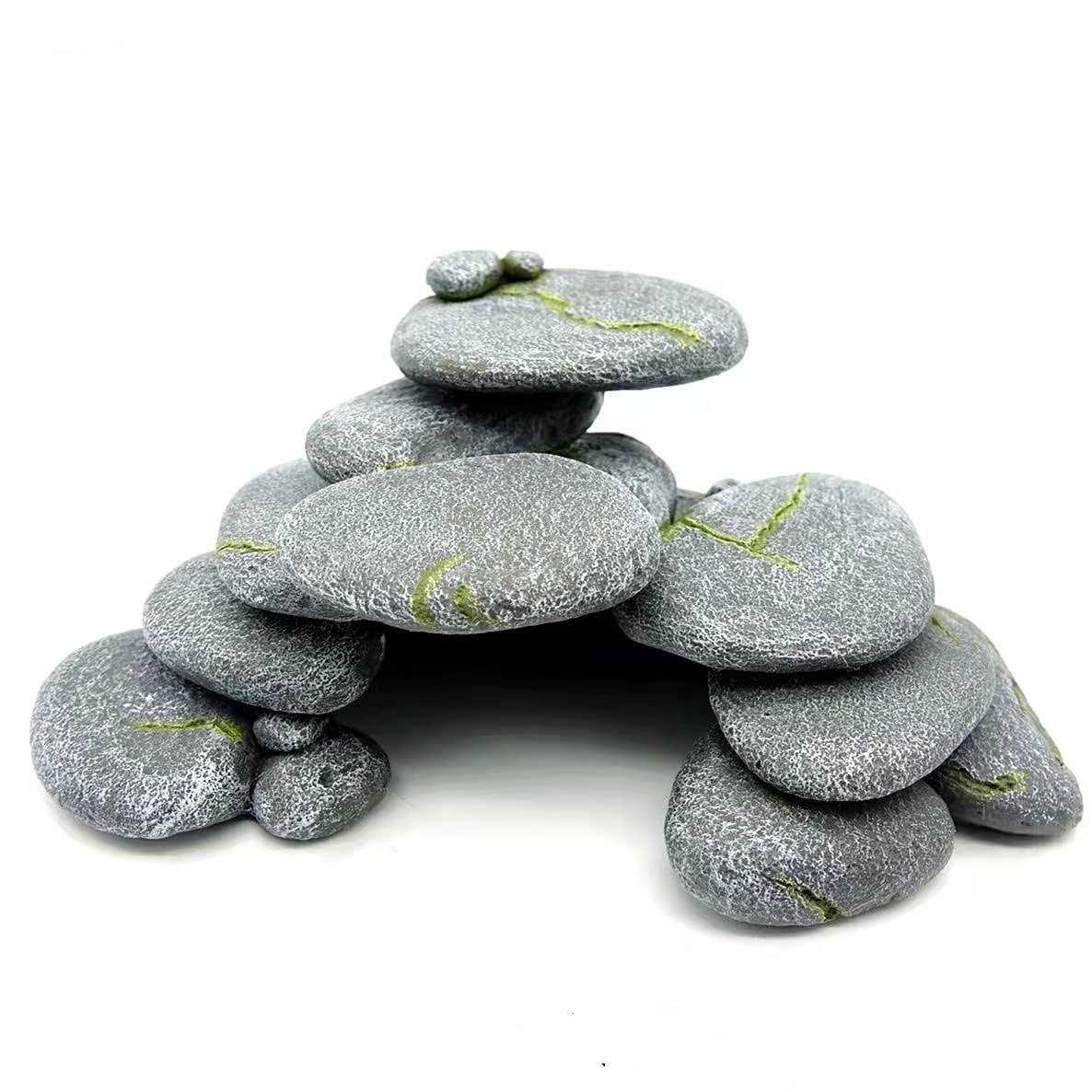 RunXF Simulation Cobblestone Fish Hideout Aquarium Decoration Reptile Hide Cave Betta Fish Pleco Cichlid Shrimp Hideaway