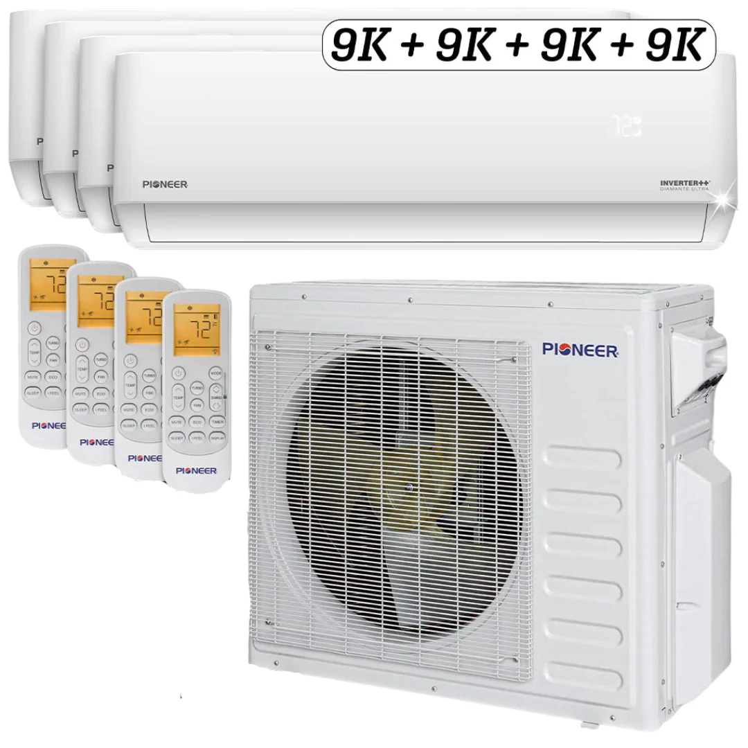 Pioneer® Mini Split 36,000 BTU 4 Zone Ductless Air Conditioner and Heat Pump, WYT040GLHI22M4-9W-9W-9W-9W
