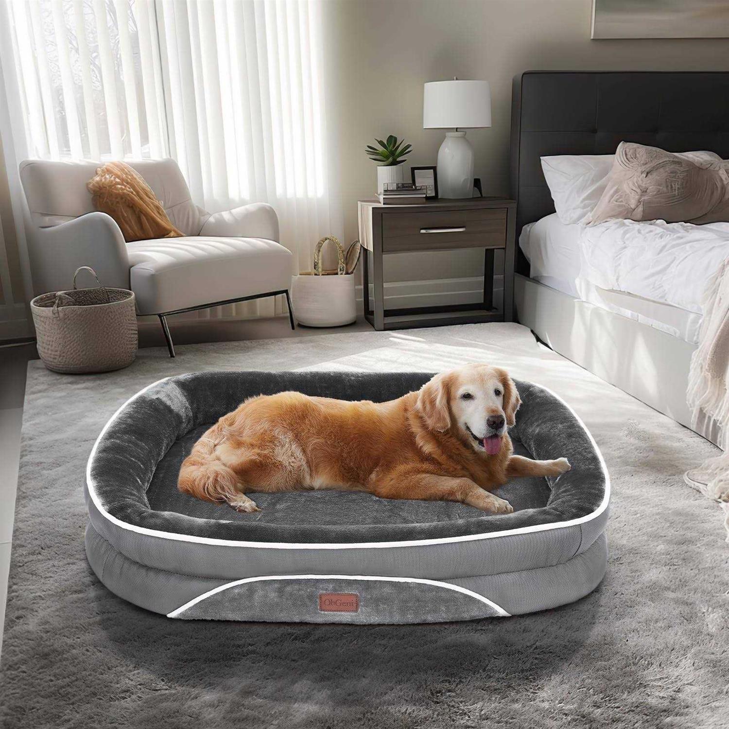 Ohgeni Orthopedic Dog Bed for Large Dogs, Oversized Couch Design with Egg Foam Support, Removable, Machine Washable Plush Cover and Non-slip Bottom