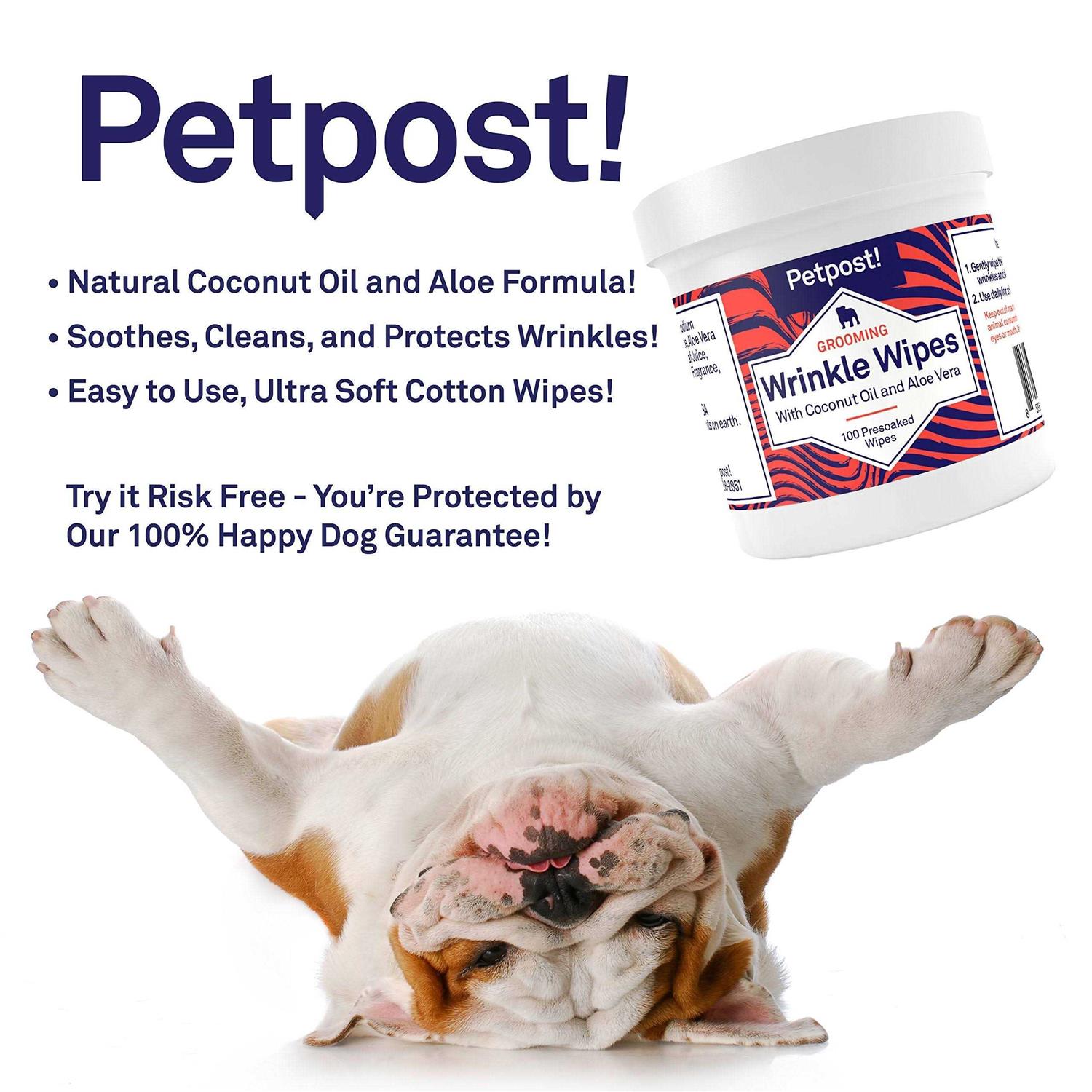 Petpost Bulldog Wrinkle Wipes for Dogs Cleans and Soothes Pug Wrinkles and Folds