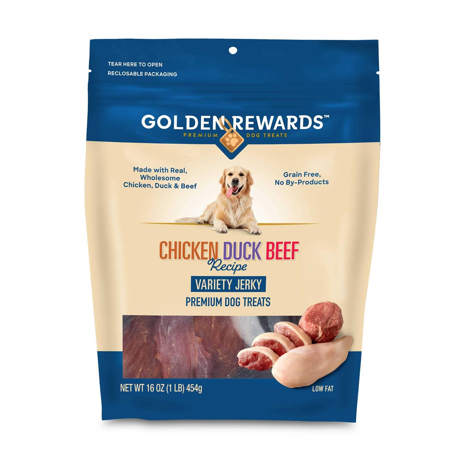 Golden Rewards Chicken Duck & Beef Jerky Recipe Dog Treats Variety Pack