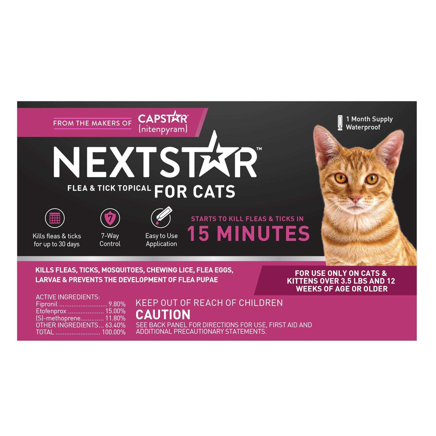 Nextstar Flea and Tick Prevention for Cats, Fast Acting Topical Treatment & Control, Waterproof Drops, Small Cat and Kitten over 3.5 lbs