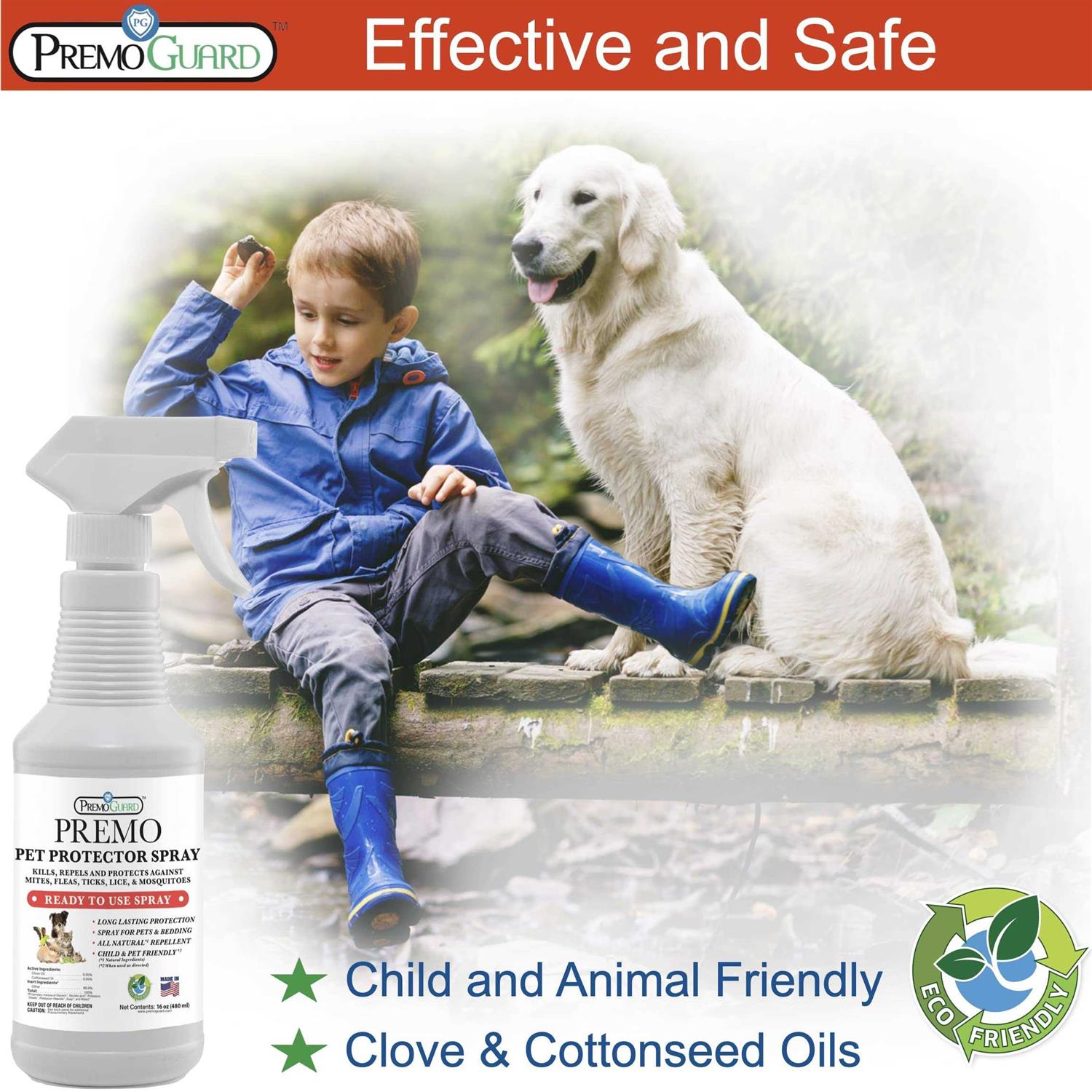 Pet Protector by Premo Guard 100% Effective Mite, Flea, Tick, & Mosquito Spray for Dogs, Cats, and Pets – Best Natural Protection