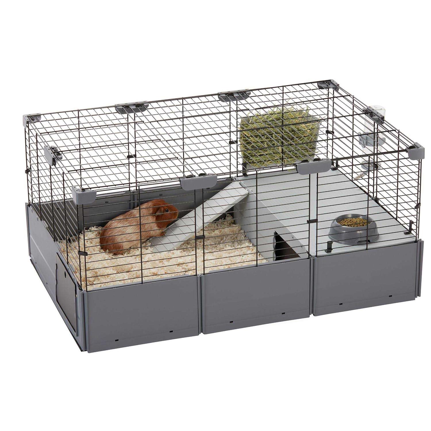 Full Cheeks Customizable Small Pet Habitat Includes Cage, Hideaway, Hay Feeder, Bowl, and Bot