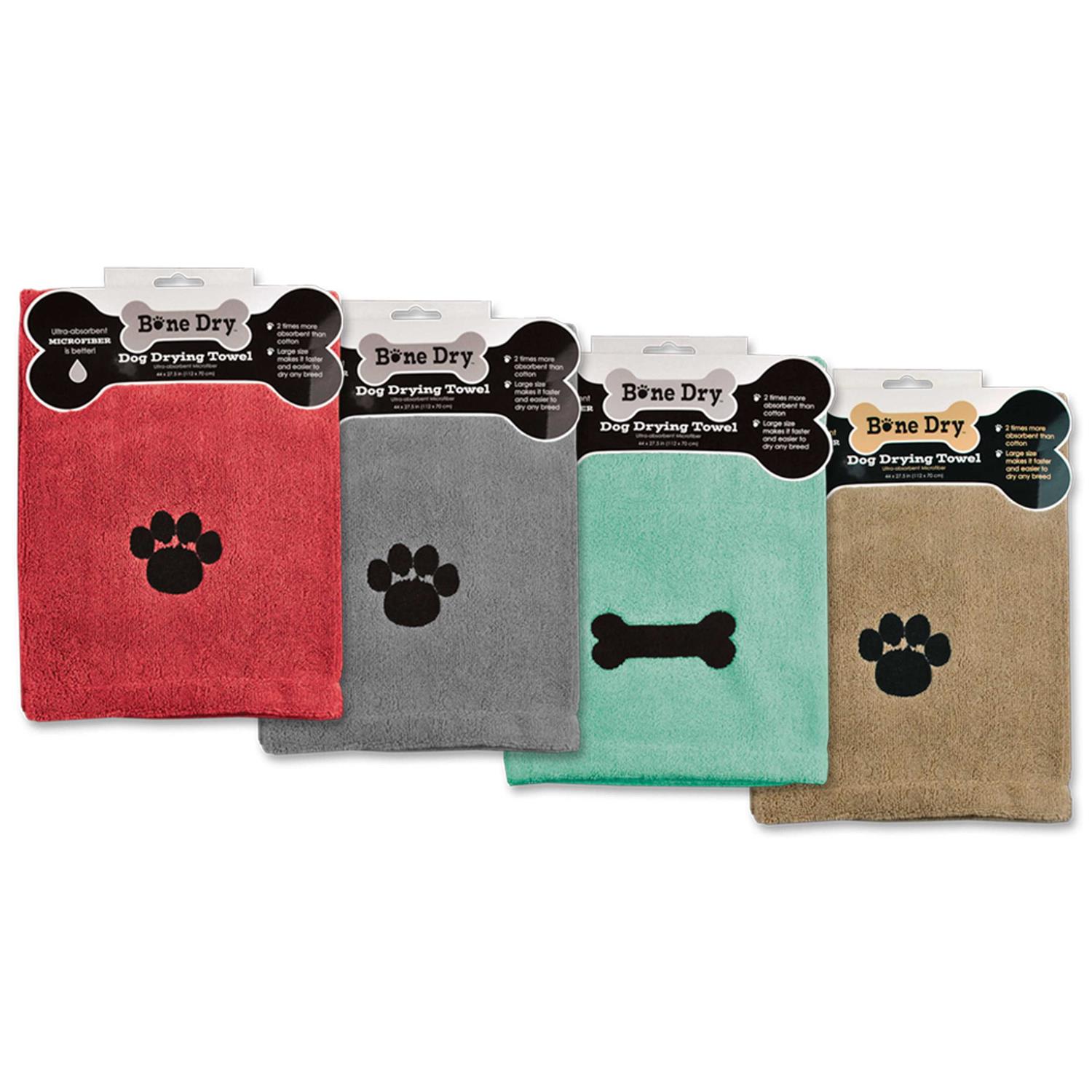 Bone Dry Red Embroidered Paw Pet Towel