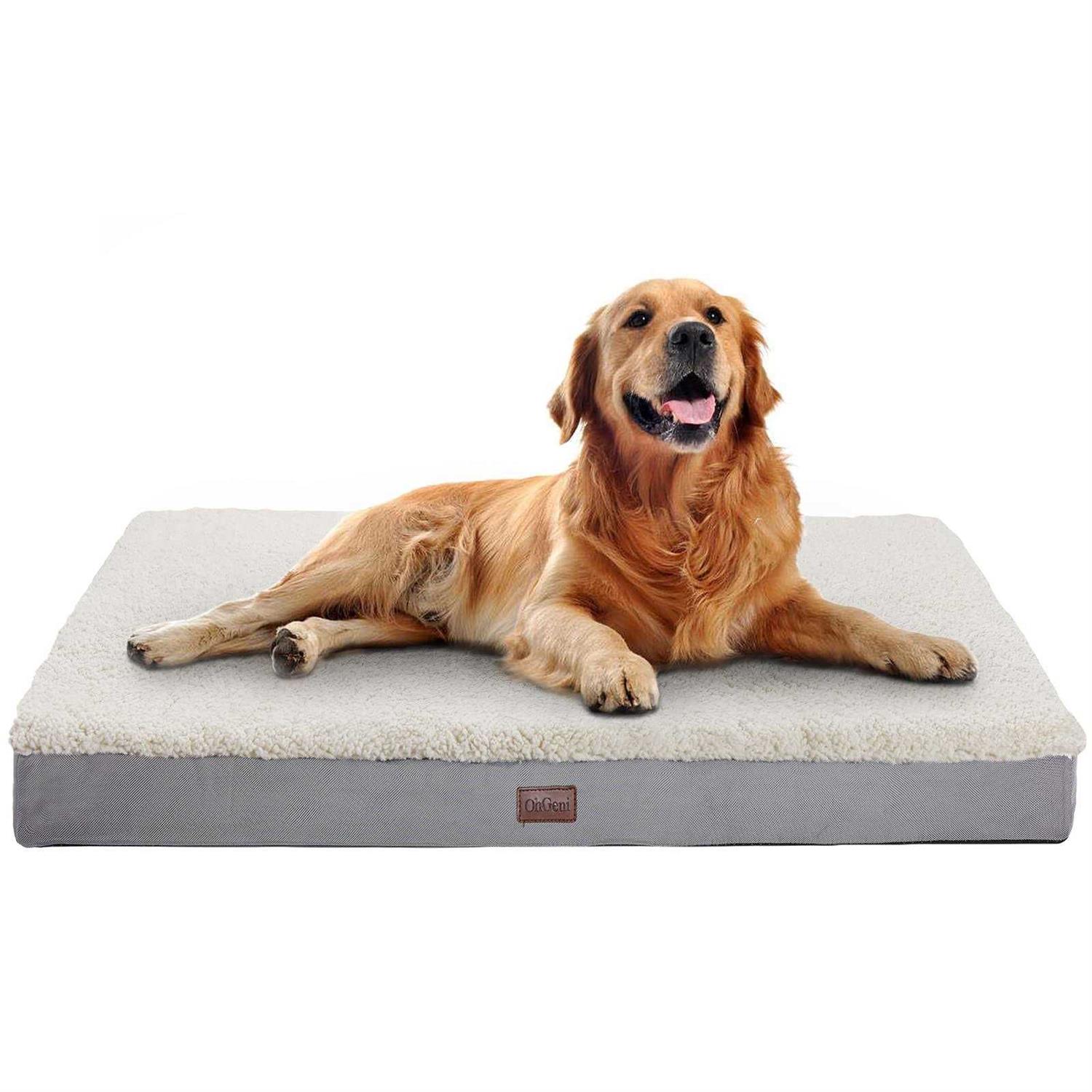OhGeni Orthopedic Dog Beds for Large Dogs,Dog Bed with Plush Egg Foam Support and Non-Slip Bottom, Waterproof and Machine Washable Removable Pet Bed