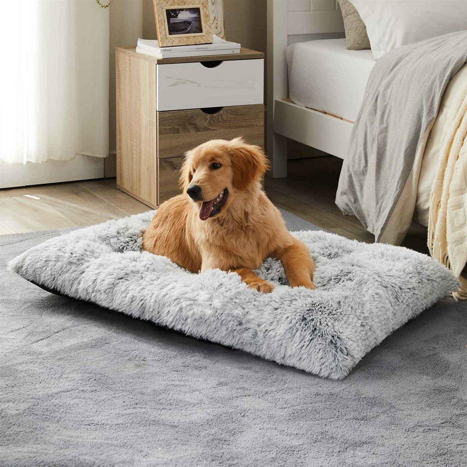 BFPETHOME Dog Beds for Large Dogs Plush Dog Crate Bed Fluffy Cozy Kennel Pad for Sleeping &Ease Anxiety