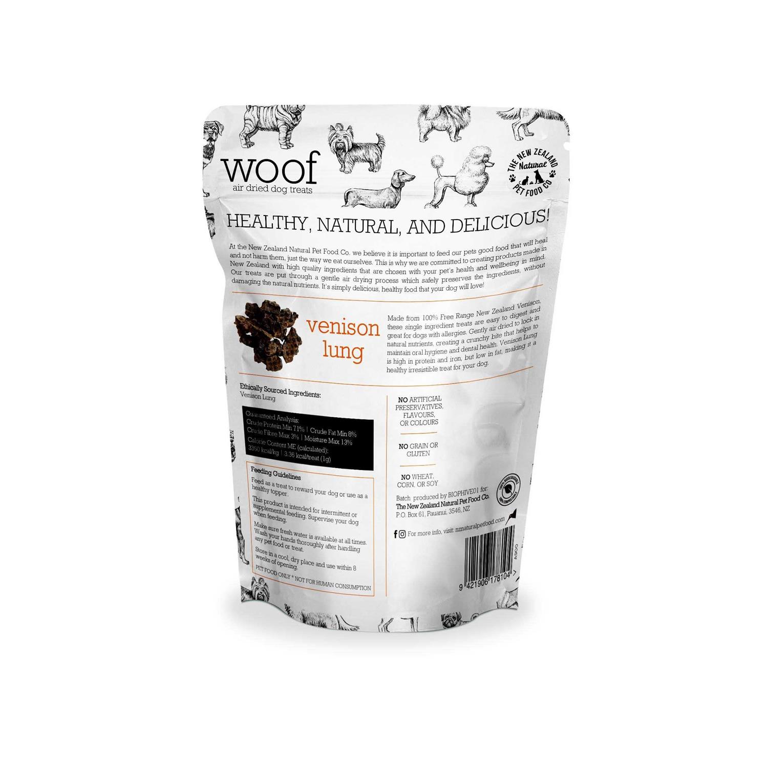 The New Zealand Natural Pet Food Co. Woof Venison Lung Air Dried Dog Treat