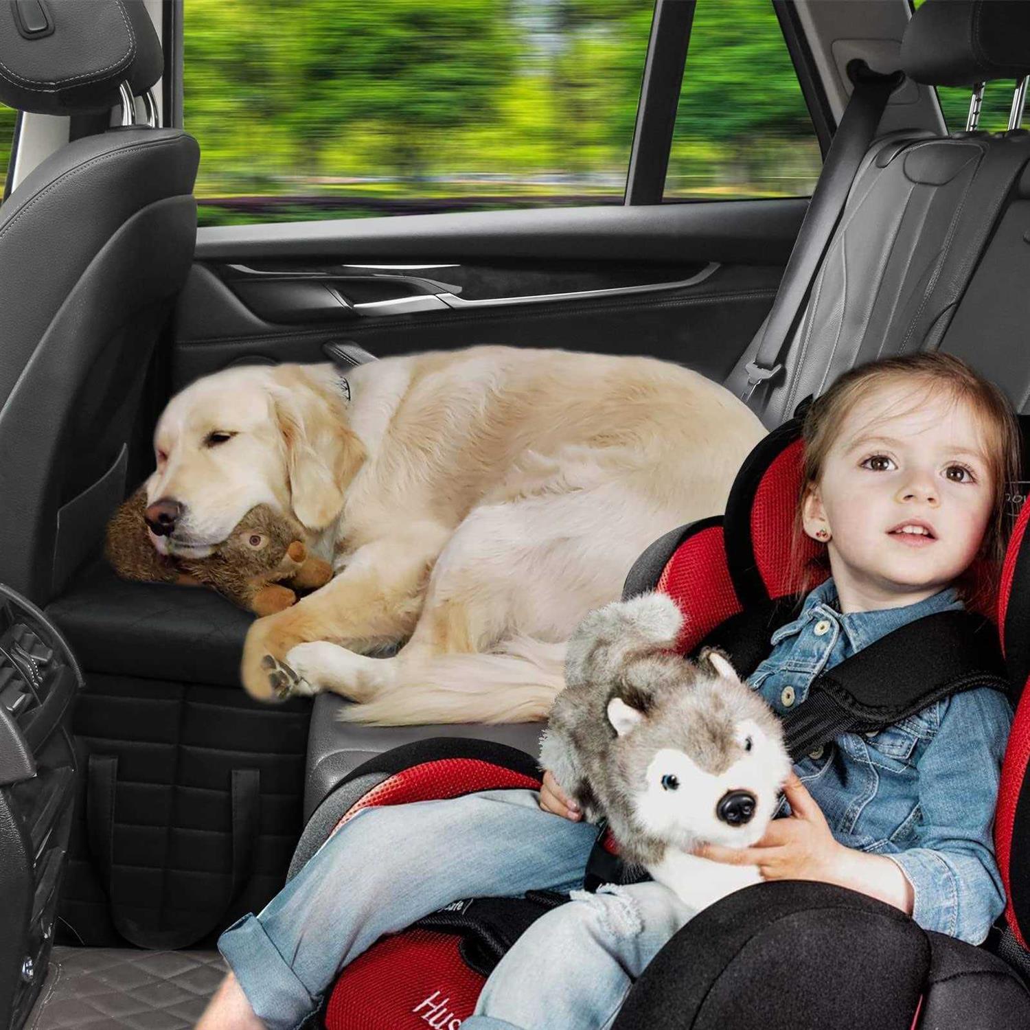 LIONROGE Car Back Seat Extender for Large Dogs up to 200lbs,Dog Car Back & Front Seat Extender with Storage,Prevent Your Dogs from Falling Off The