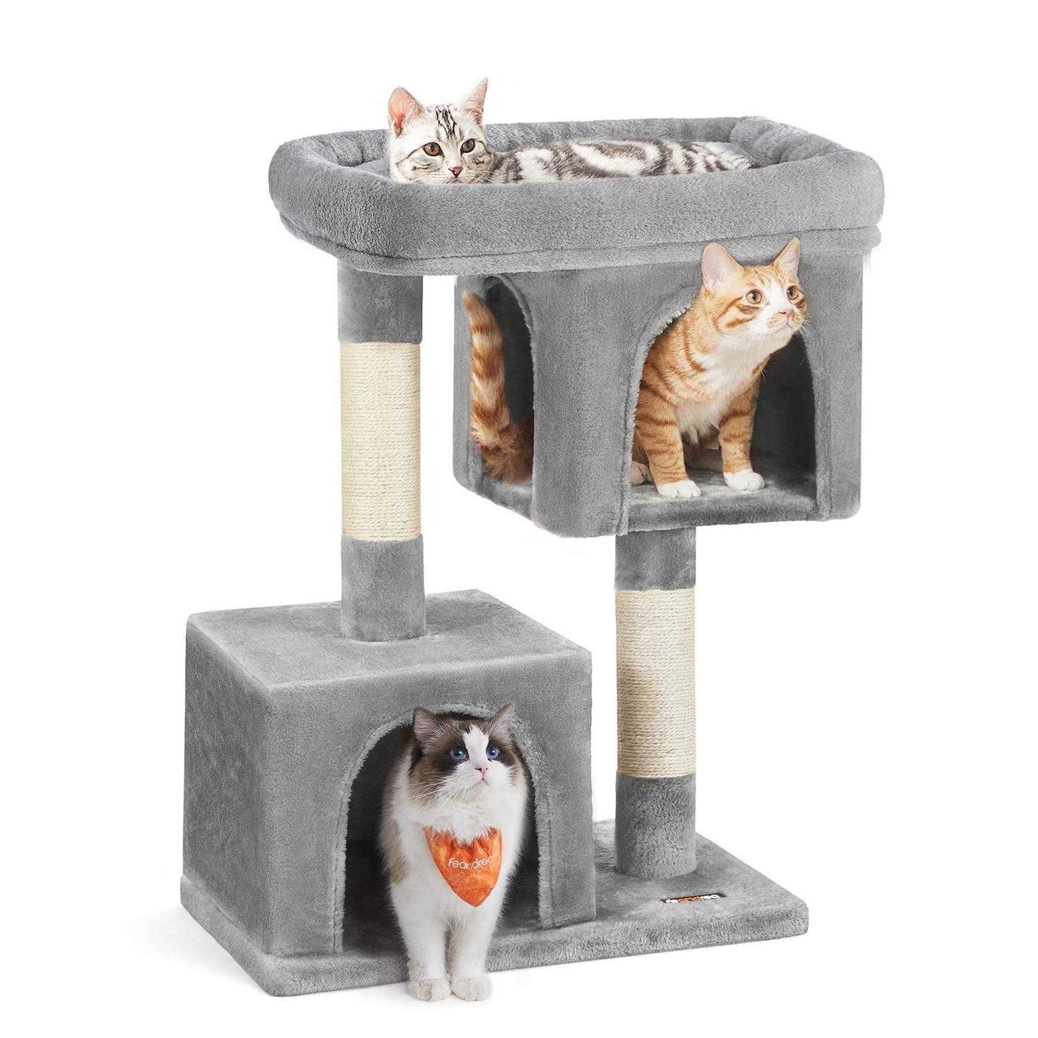 Feandrea Cat Tree with Sisal-Covered Scratching Posts and 2 Plush Condos Cat Furniture for Kittens
