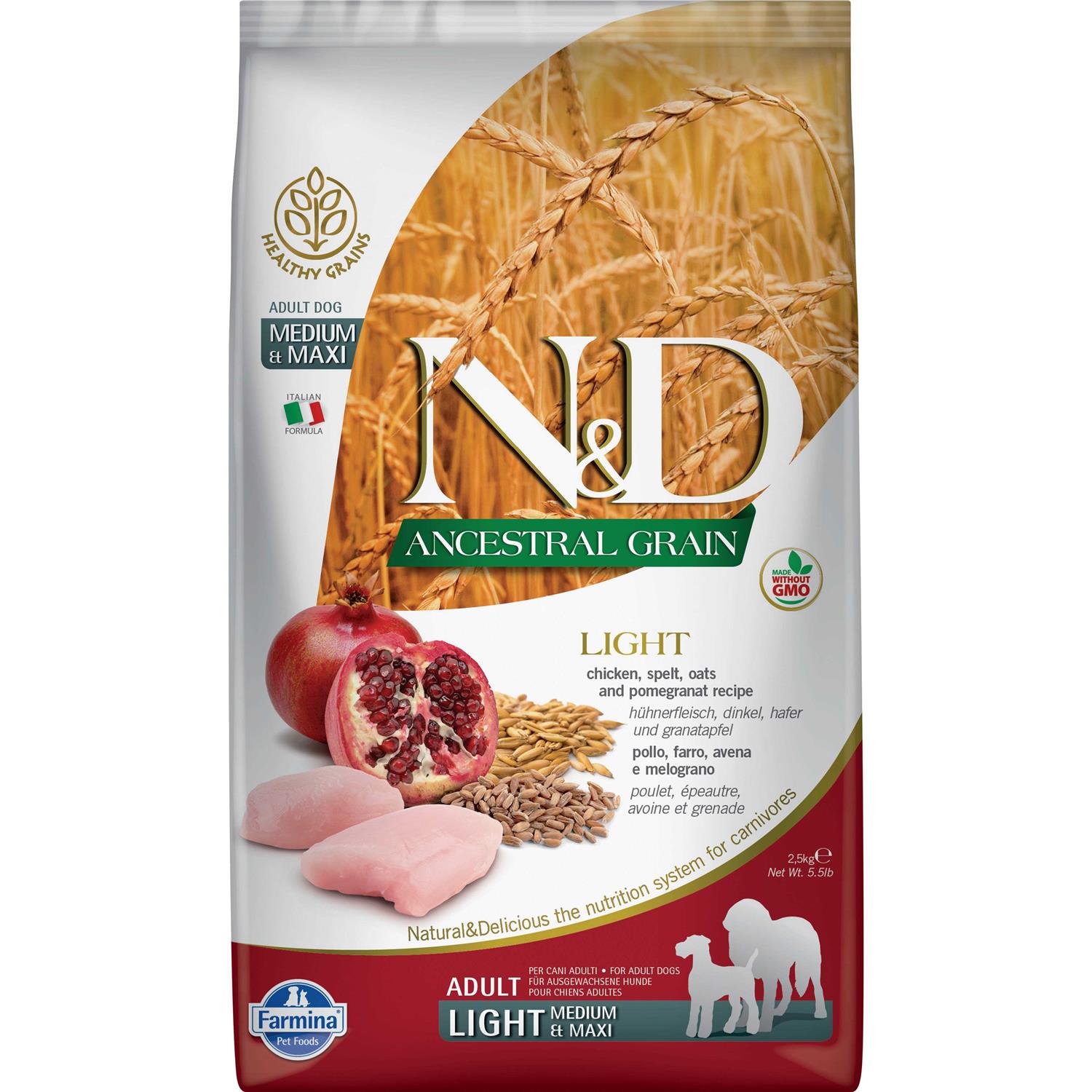 Farmina N&D Ancestral Grain Chicken & Pomegranate Light Medium & Maxi Dry Dog Food