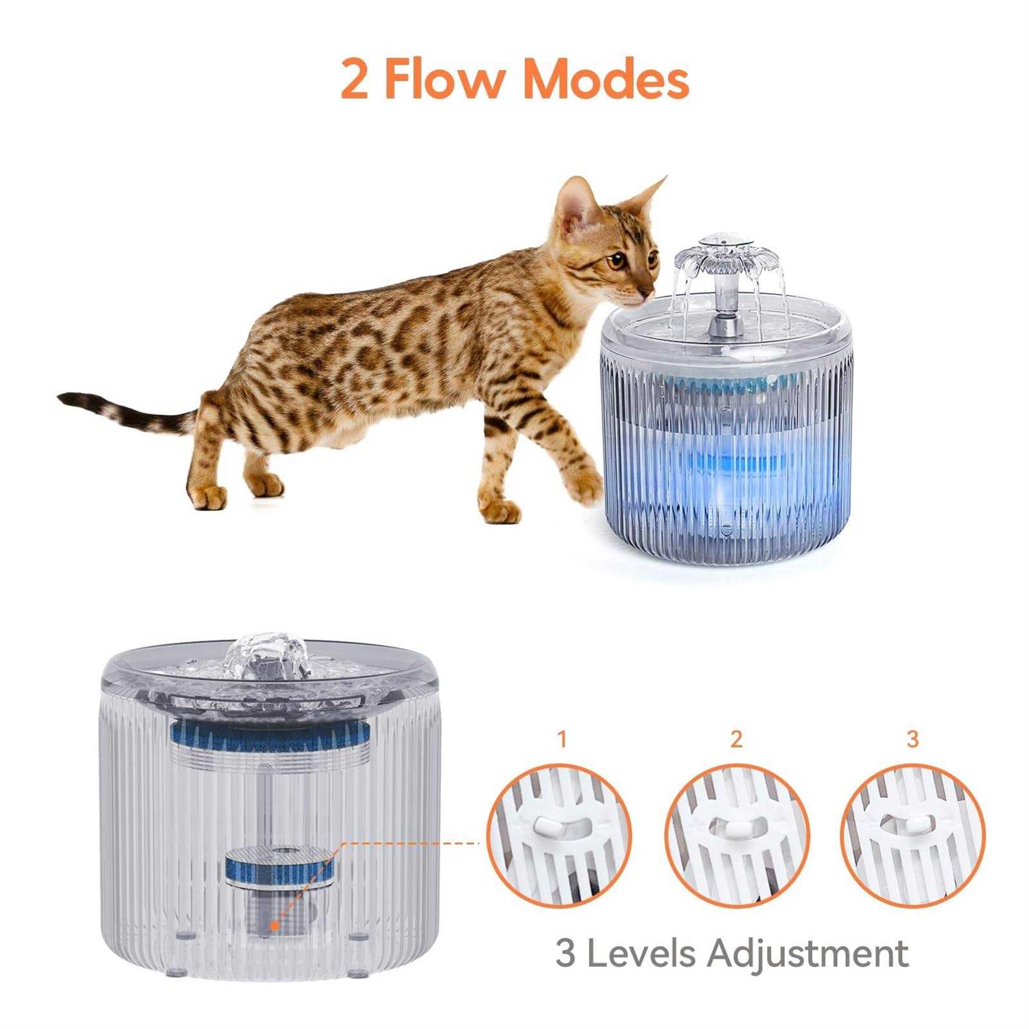 Cat Water Fountain with LED Light 88oz/2.6L No Pawblems Ultra Quiet Pet Water Fountain with 2 Flow Modes