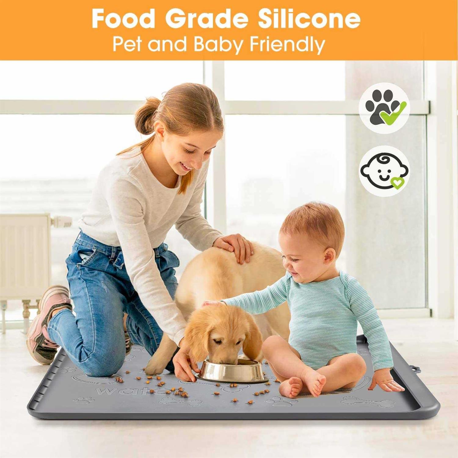 Dog Food Mat with Pocket, Baboies Silicone Dog Mat for Food and Water
