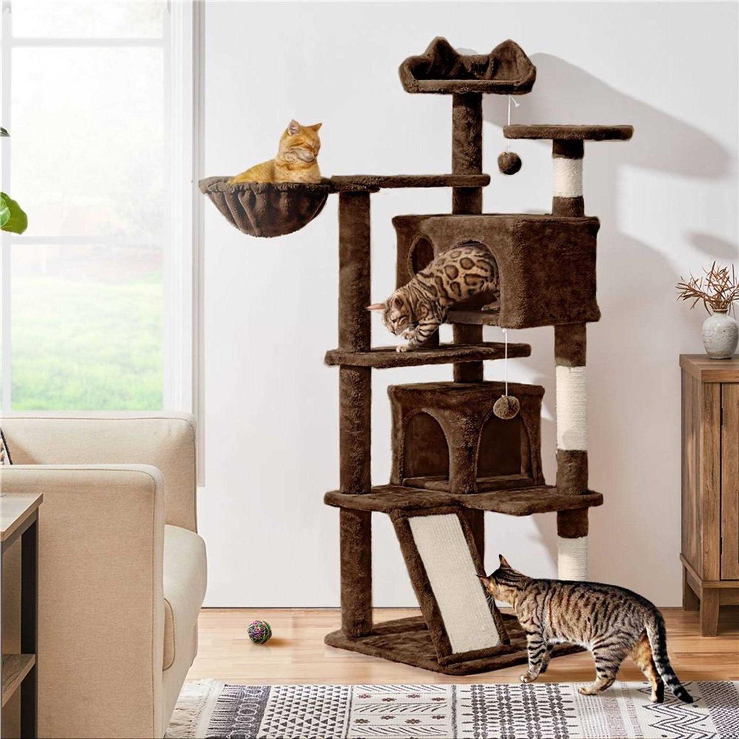 Yaheetech 57-in Plush Cat Tree & Condo