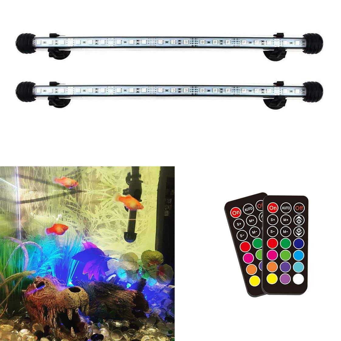 COVOART LED Aquarium Light 2 Pack 15 inches Fish Tank Light RGB Color Underwater Light Submersible Crystal Glass Lights