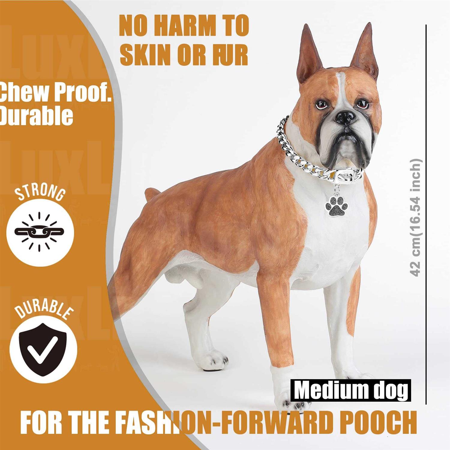 LuxLife Dog Chain Collars Gold Chain Dog Collar Cuban Link Dog Collar Snap Buckle 18K Stainless Steel Metal Dog