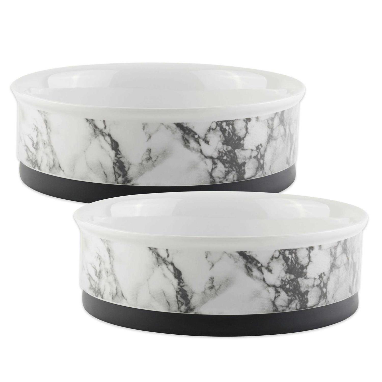 Bone Dry Pet Bowl White Marble Set/2