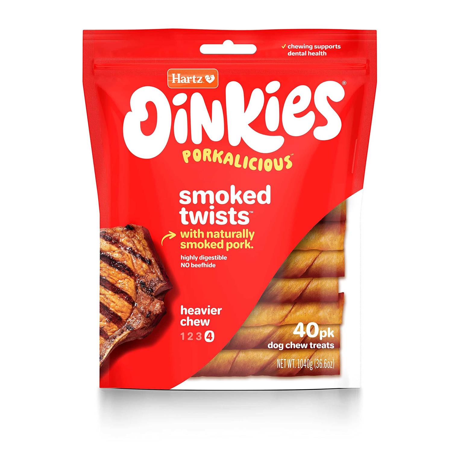 Hartz Oinkies Porkalicious Smoked Pig Skin Twists Dog Treats