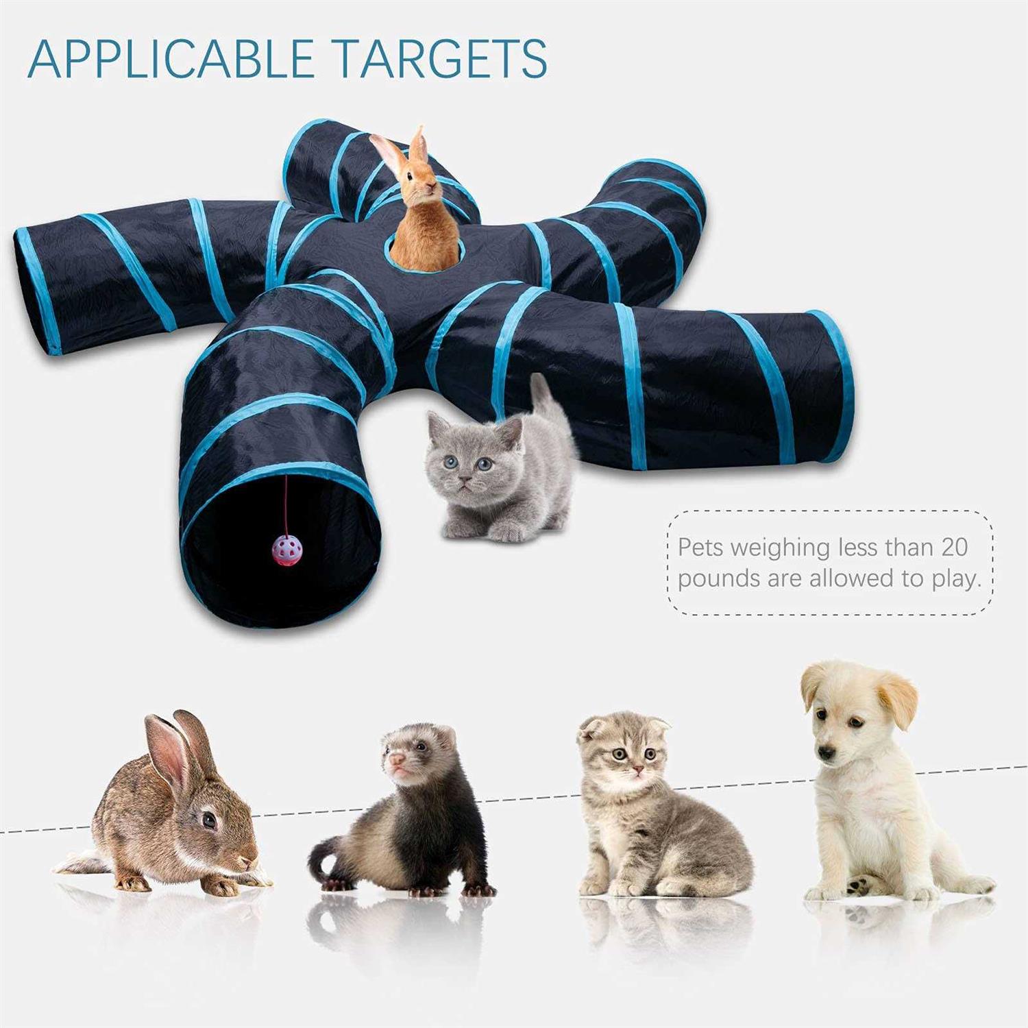 EgETOTA cat Tunnel for Indoor cats Large with Play Ball S-Shape 5 Way collapsible Interactive Peek Hole Pet Tube Toys